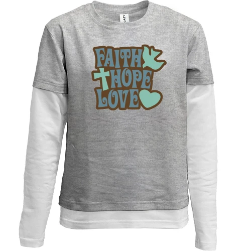 Комбінований дитячий лонгслів, Сірий, Faith Hope Love