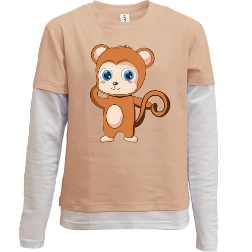 Комбинированный детский лонгслив, черный, Cute Baby Monkey
