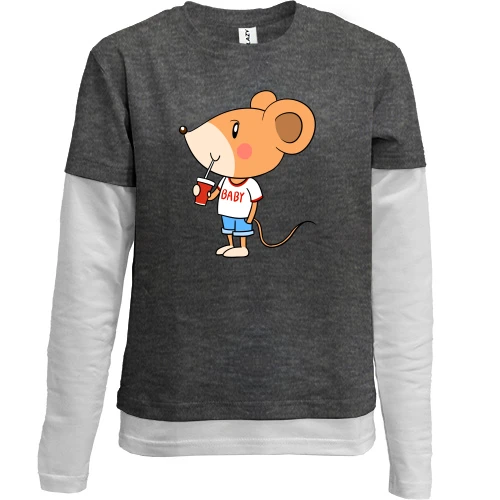 Комбінований дитячий лонгслів, Сірий, Baby mouse