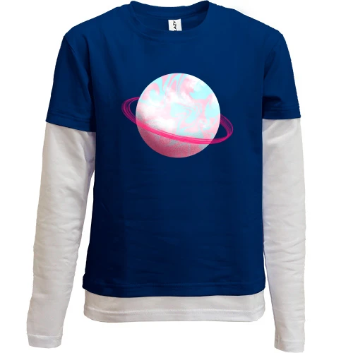 Комбинированный детский лонгслив, Синий, Pink planet