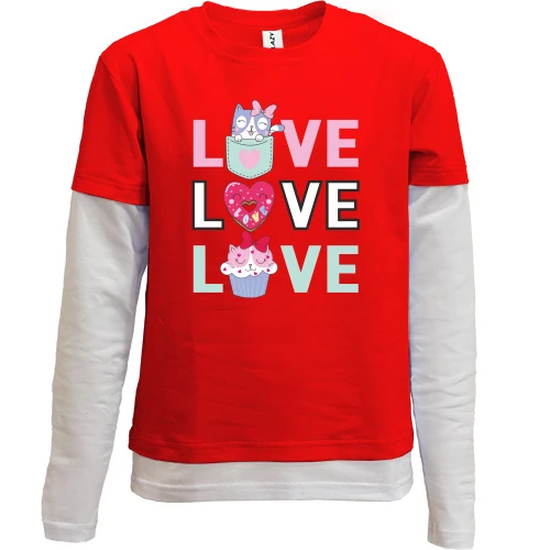 Комбинированный детский лонгслив, Красный, Love Love Love