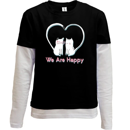 Комбинированный детский лонгслив, Черный, We Are Happy Cats