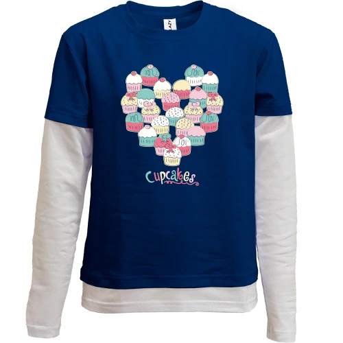 Комбінований дитячий лонгслів, синій, Cake Heart