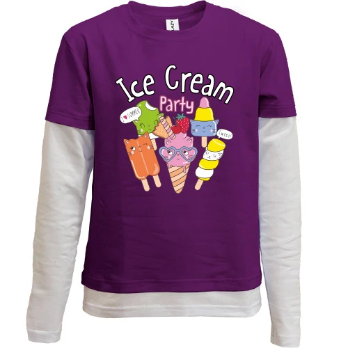 Комбинированный детский лонгслив, фиолетовый, Ice Cream Party