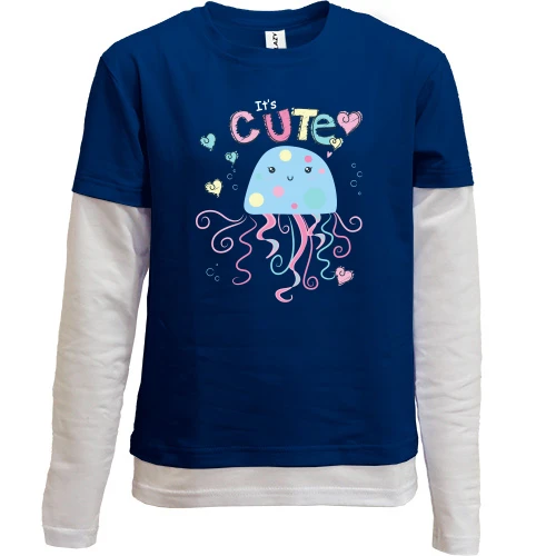 Комбінований дитячий лонгслів, синій, Cute Jellyfish