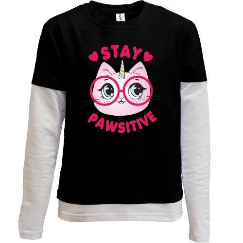 Комбинированный детский лонгслив, Черный, Stay Pawsitive
