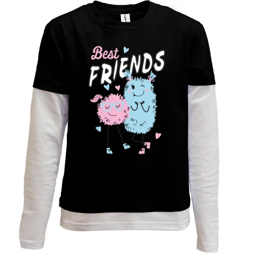 Комбінований дитячий лонгслів, чорний, Pink and Blue Best Friends