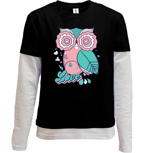 Комбинированный детский лонгслив, черный, Love Owl