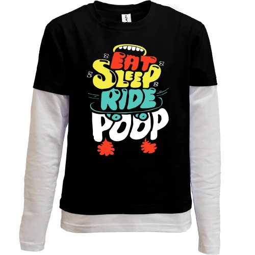Комбинированный детский лонгслив, Черный, Eat Sleep Ride
