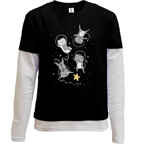 Комбинированный детский лонгслив, черный, Let's get lost in Space