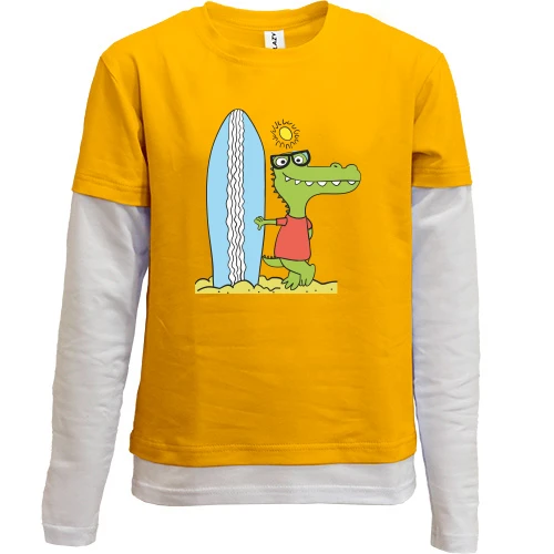 Комбинированный детский лонгслив, желтый, Crocodile surfer