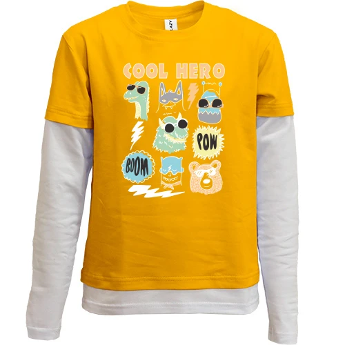 Комбинированный детский лонгслив, желтый, COOL HERO