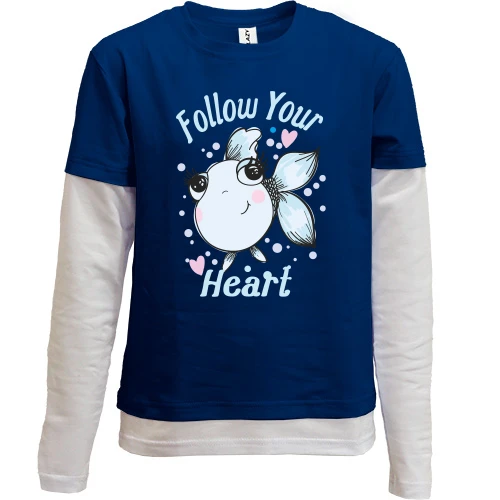 Комбинированный детский лонгслив, синий, Follow Your Heart