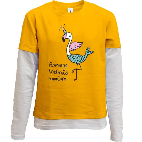 Комбинированный детский лонгслив, желтый, Flamingo + Mermaid + Unicorn