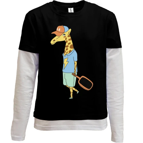 Комбінований дитячий лонгслів, Чорний, Giraffe