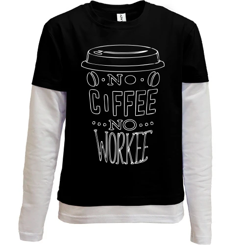 Комбинированный детский лонгслив, черный, No Coffee No Workee