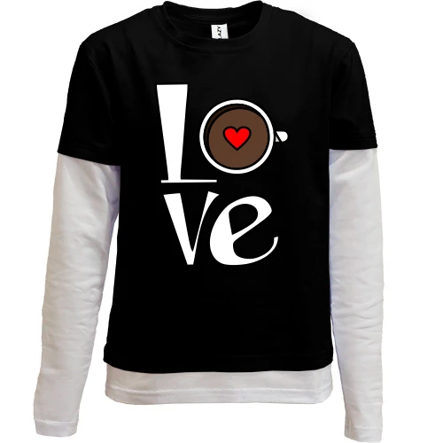Комбинированный детский лонгслив, черный, Love Coffee