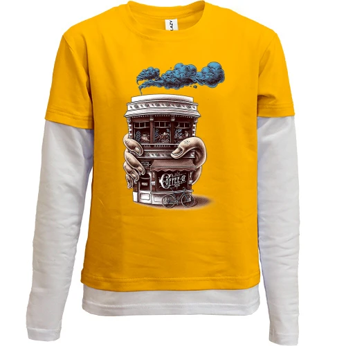 Комбинированный детский лонгслив, желтый, Coffee House