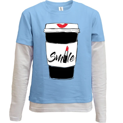 Комбинированный детский лонгслив, синий, Coffee Smile