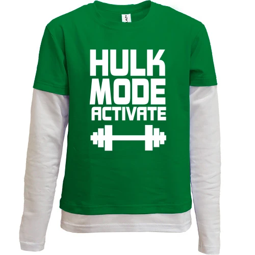 Комбинированный детский лонгслив, зеленый, Hulk Mode Activate