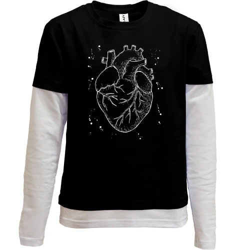 Комбінований дитячий лонгслів, Чорний, Anatomical heart