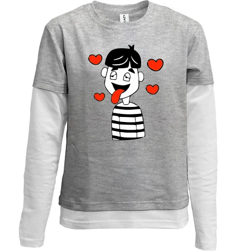 Комбинированный детский лонгслив, Серый, Boy is in love