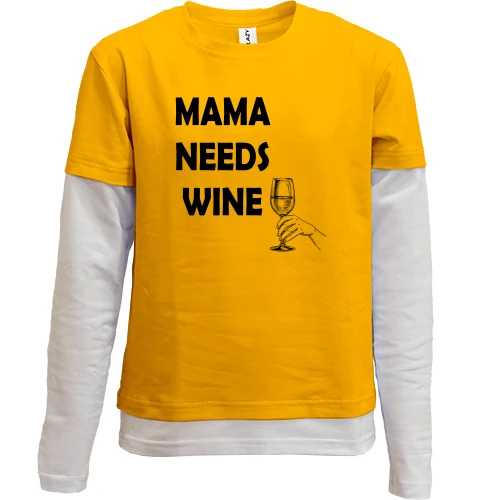 Комбинированный детский лонгслив, желтый, Mama needs Wine