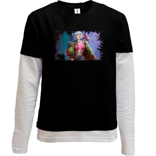 Комбинированный детский лонгслив, Черный, Harley Quinn art