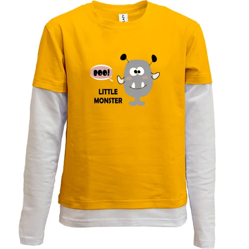 Комбинированный детский лонгслив, желтый, Little gray monster. Boo!