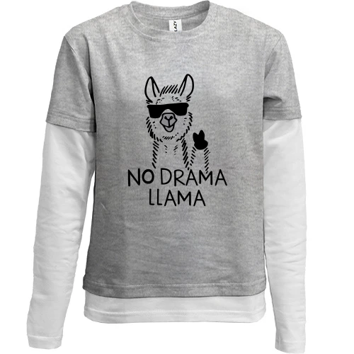 Комбинированный детский лонгслив, серый, no drama llama.