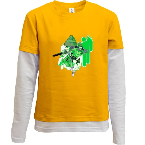 Комбінований дитячий лонгслів Billie Eilish green art