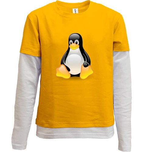 Комбінований дитячий лонгслів, жовтий, з пінгвіном Linux