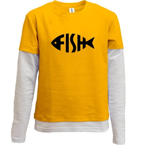 Комбинированный детский лонгслив, синий, Fish Word