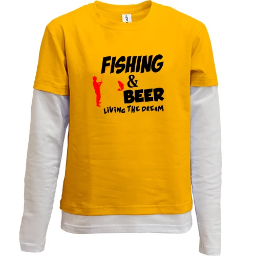 Комбинированный детский лонгслив, синий, Fishing and beer