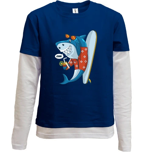 Комбинированный детский лонгслив, синий, Shark Hipster
