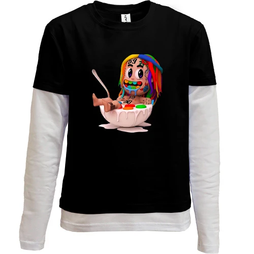 Комбінований дитячий лонгслів, Чорний, Tekashi in a plate art