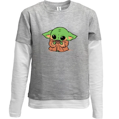 Комбинированный детский лонгслив, Серый, Baby Yoda.