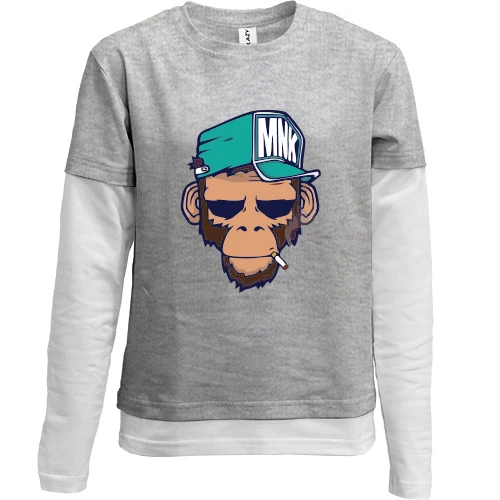 Комбинированный детский лонгслив, Серый, MNK Monkey