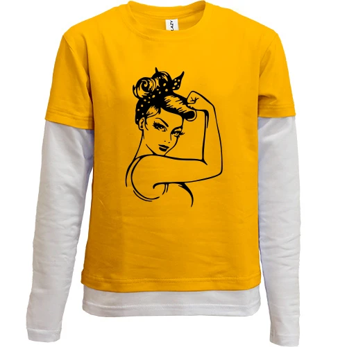 Комбинированный детский лонгслив, желтый, Pop art Power girl