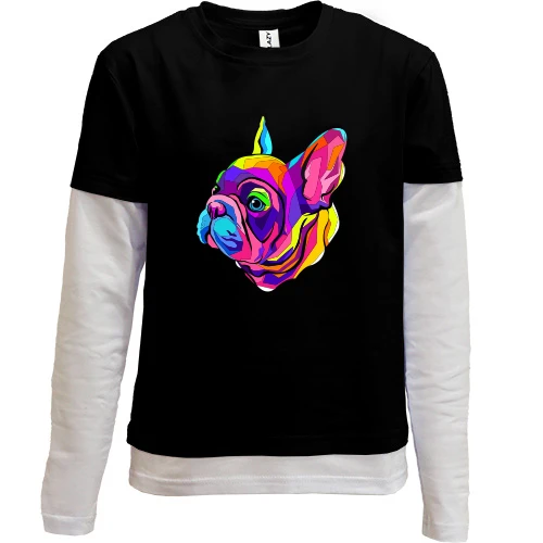 Комбінований дитячий лонгслів, чорний, Dog multicolor art