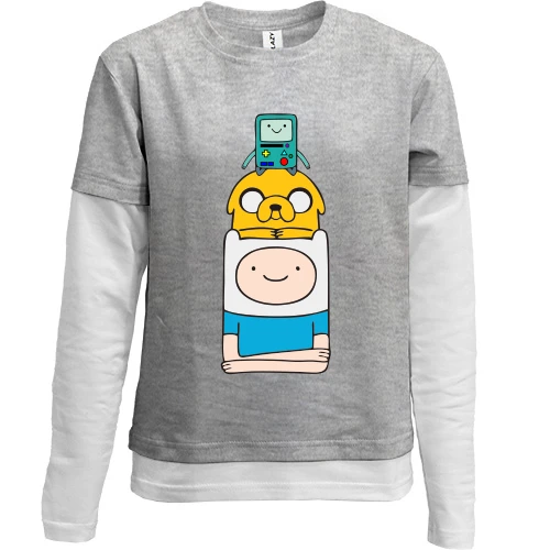 Комбинированный детский лонгслив, серый, Adventure time pyramid