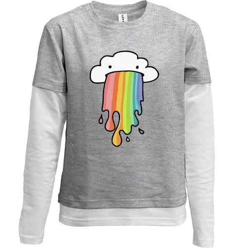 Комбинированный детский лонгслив, серый, Rainbow cloud