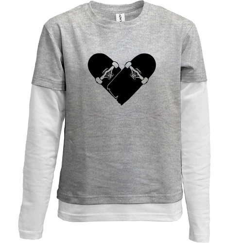 Комбинированный детский лонгслив, серый, Skate-heart