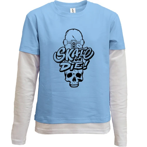 Комбинированный детский лонгслив, синий, Skate or die