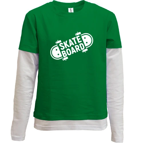Комбинированный детский лонгслив, зеленый, Skate board.