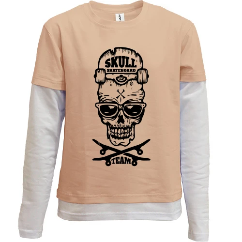 Комбинированный детский лонгслив, бежевый, Skull skateboard team