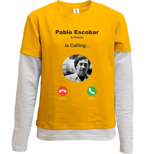 Комбинированный детский лонгслив, желтый, Pablo Escobar is calling