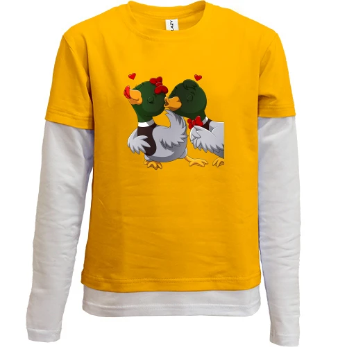 Комбинированный детский лонгслив, желтый, Duck couple