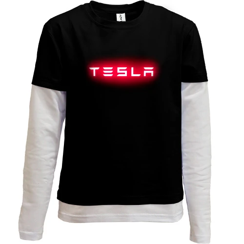 Комбинированный детский лонгслив, Черный, с лого Tesla (2)