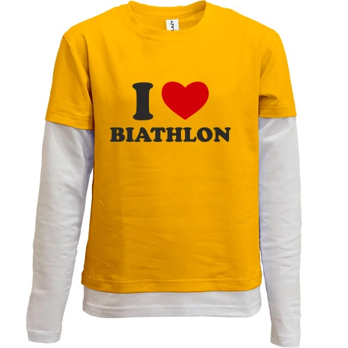 Комбинированный детский лонгслив Я люблю Биатлон — I love Biathlon
